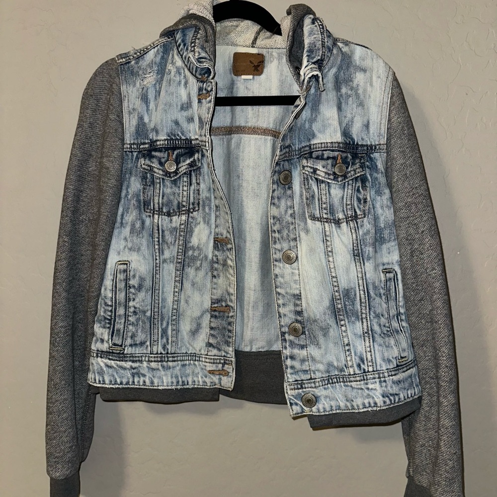 American Eagle Outfitters Blue and Gray Jean Jacket